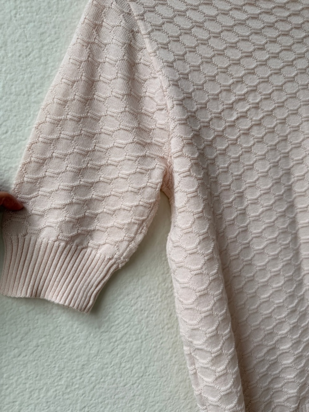 Ella Moss Cream Textured Knit V-Neck Sweater Small Soft Cozy Minimalist Layering - Picture 9 of 10